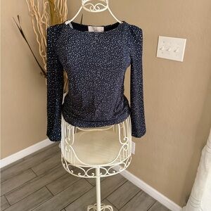 LOFT Navy and White Dot Long-Sleeve Top